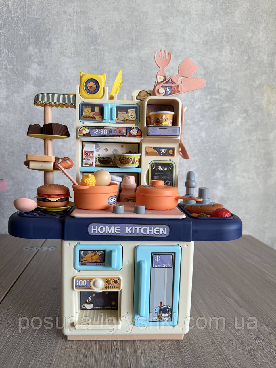 Кухня 36T-7 плита, мийка-ллється вода (кран механічний), холодна пара, посуд, продукти, світло, на батарейках, в коробці, 25-36,5., фото 1