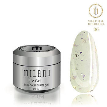 Гель для нарощування з поталлю молочний Milano Milk Potal Builder Gel 15 ml № 6