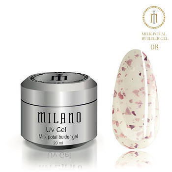 Гель для нарощування з поталлю молочний Milano Milk Potal Builder Gel 15 ml № 8