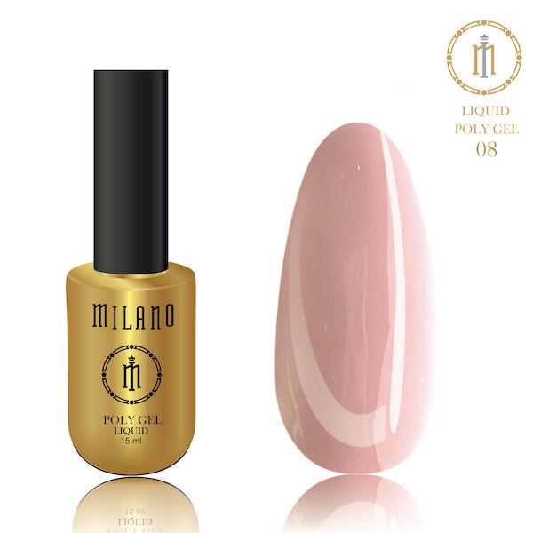 Рідкий полігель для манікюру Milano POLY GEL LIQUID 15 ml № 8 для нарощування нігтів