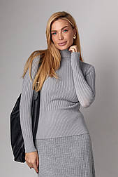 Жіноча в'язана водолазка в рубчик — сірий колір, ONE SIZE (є розміри)