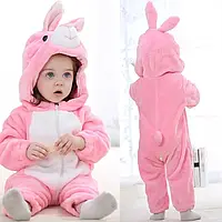 Детская пижама Зайчик костюм Зайка кигуруми Розовый Заяц для девочек, фланель 100 размер на рост до 100 см