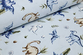 Відріз Фланель Динозаври, блакитний фон 35х240 см