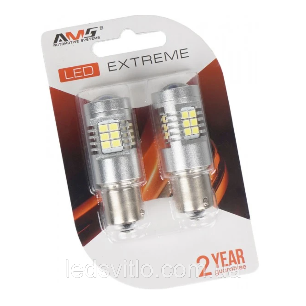 LED лампа автомобільна AMS Extreme E8 S25 (P21W) 12V 21smd 5500K (Комплект 2шт), фото 1