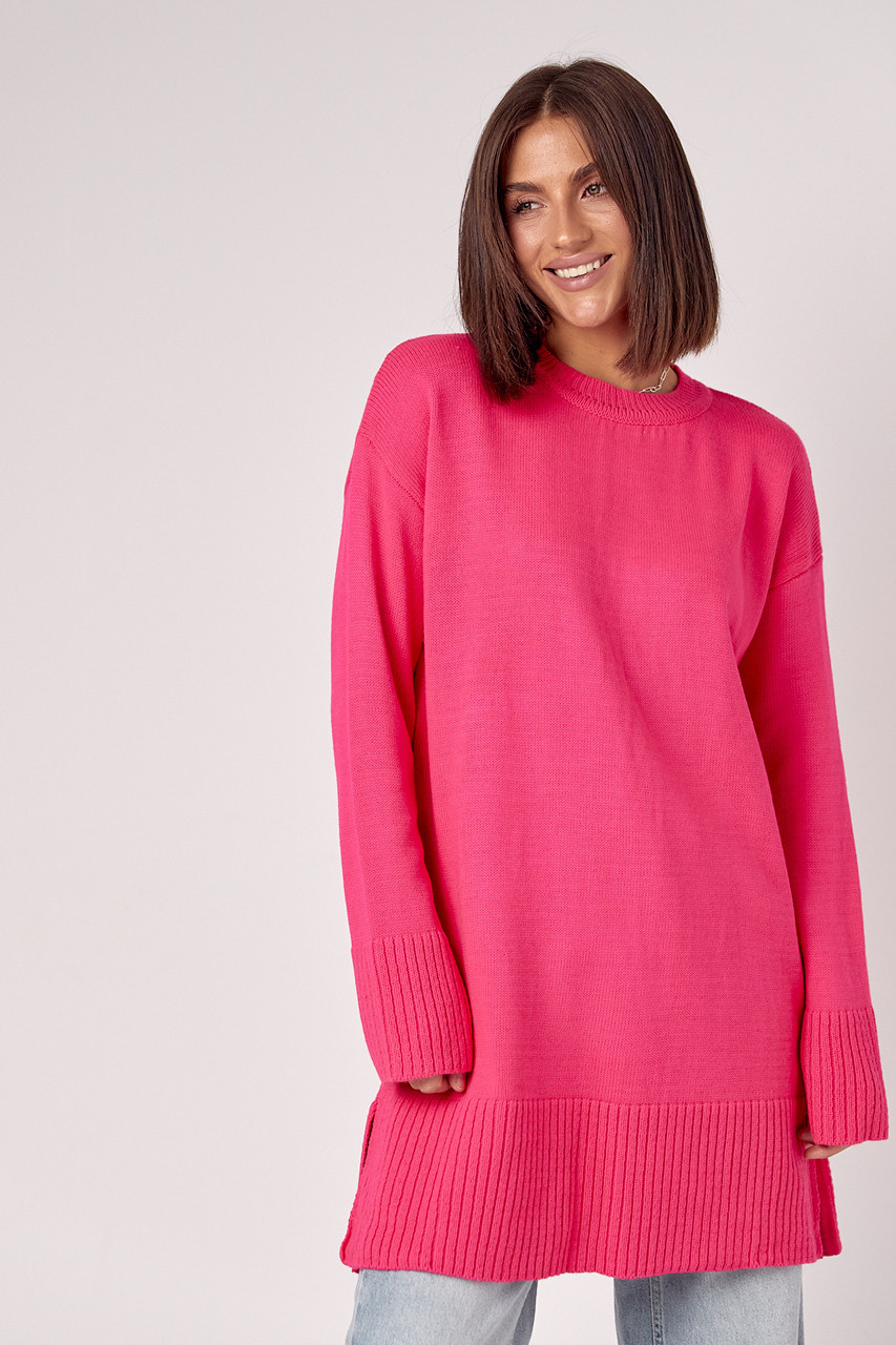 Жіноча в'язана туніка oversize з розрізами фуксія, фото 1