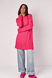 Жіноча в'язана туніка oversize з розрізами фуксія, фото 3