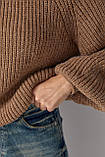 Жіночий в'язаний светр із рукавами регланами — світло-коричневий, фото 4