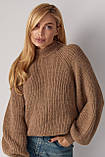 Жіночий в'язаний светр із рукавами регланами — світло-коричневий, фото 5