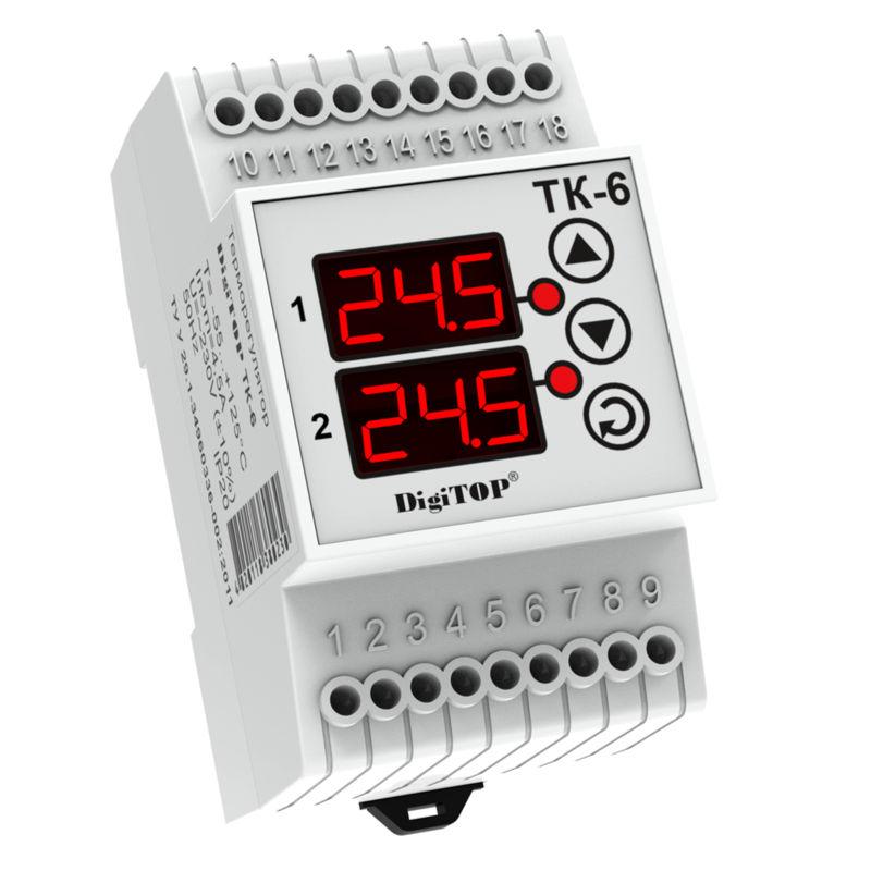 Двоканальний терморегулятор із датчиком TK-6 DIN-рейка DigiTOP