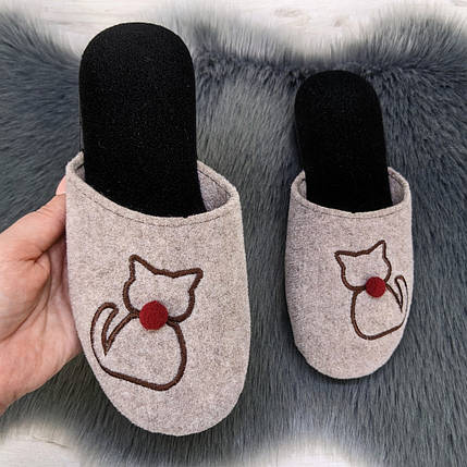 Тапочки жіночі домашні Klerotex із закритим носком фетрові бежеві 4526, фото 1