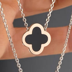 Срібне кольє з золотими накладками без каменів з емаллю в формі конюшини (1,4 см) РН-307