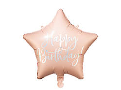 Фольгована кулька зірка Happy Birthday світло-пудрова рожева PartyDeco 40см уп