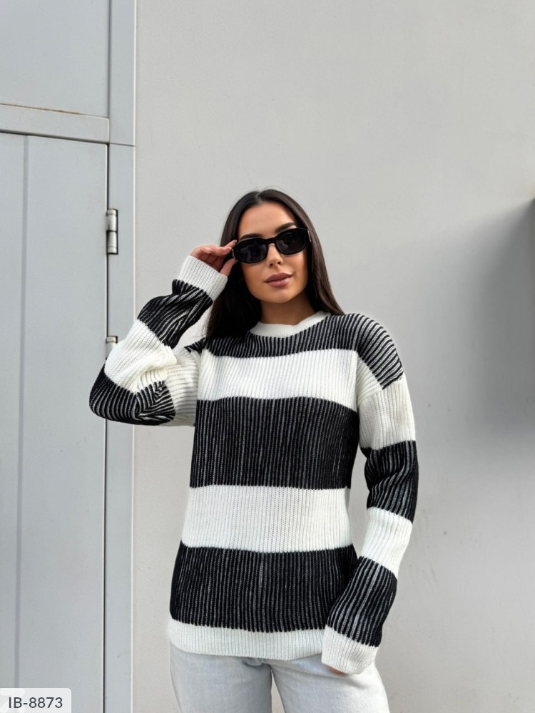 В'язана жіноча кофта красива стильна молодіжна машинна в'язка в смужку вільного фасону розмір 44-48