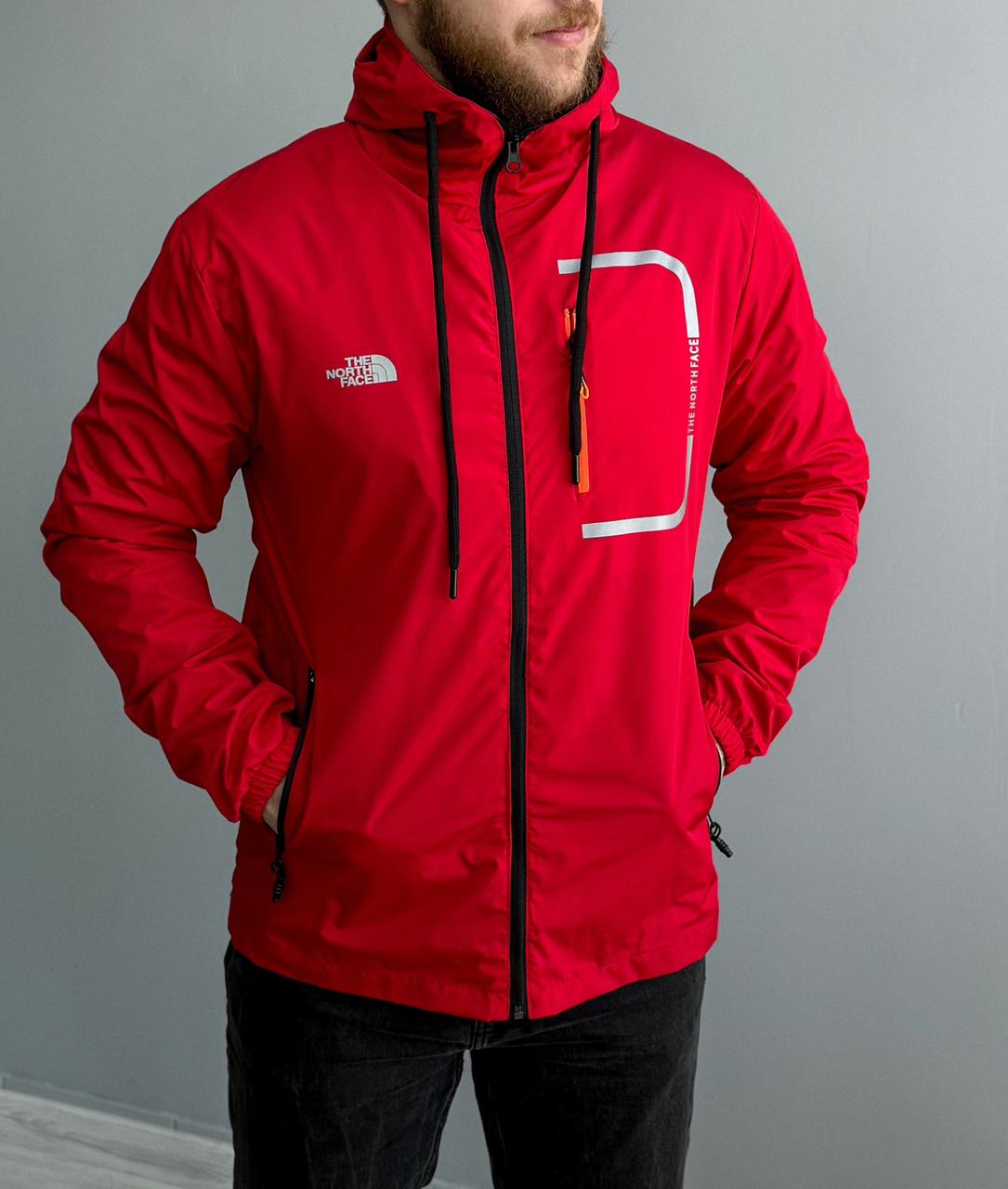 Чоловіча куртка вітровка The North Face червона Зе Норт Фейс з капюшоном