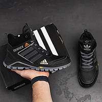 Підліткові зимові теплі черевики Adidas Terrex Black, зимові шкіряні утеплені черевики для хлопчиків