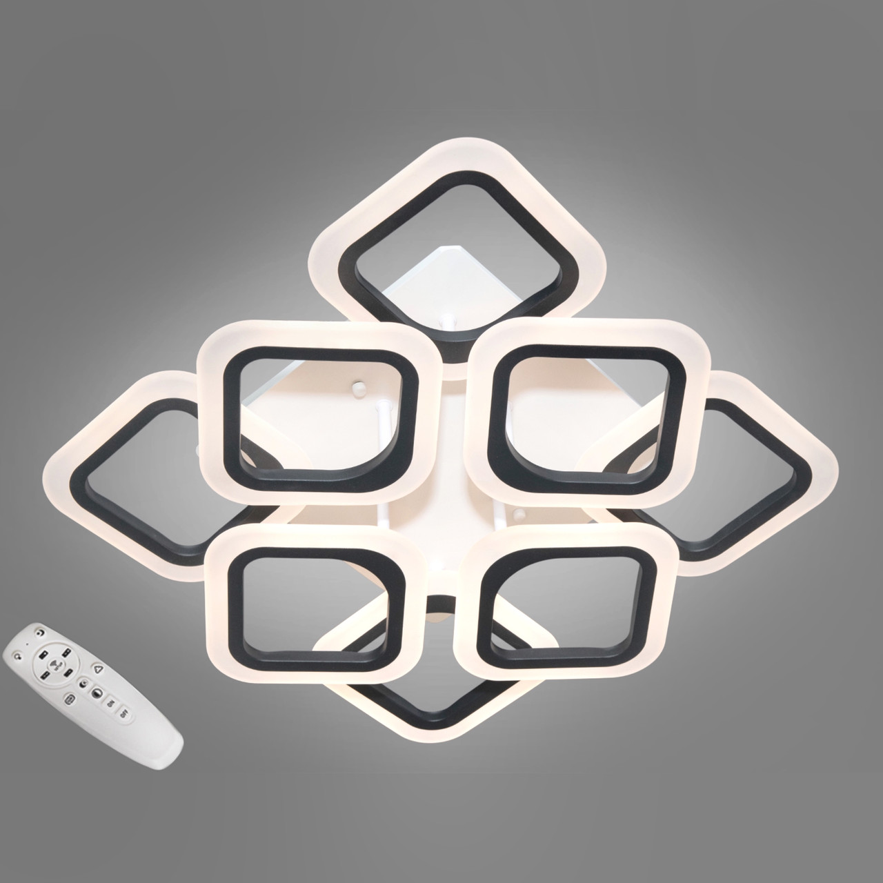 Стельова LED люстра чорного кольору AS8060/4+4BK, квадратна, до 18 м², фото 1