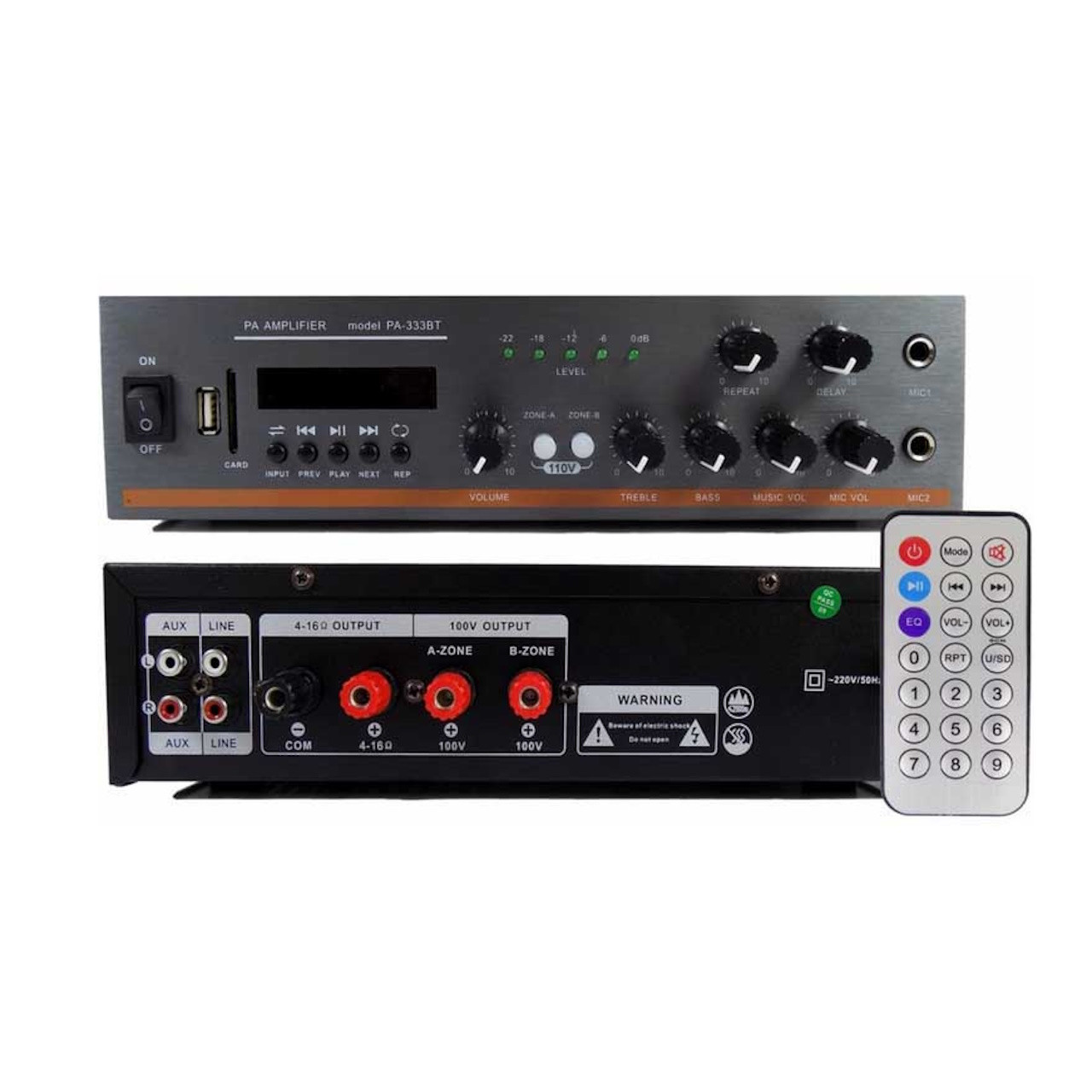 Підсилювач звуку Su-Kam PA-333BT Bluetooth караоке пульт USB SD потужний підсилювач для дому і кафе, фото 1