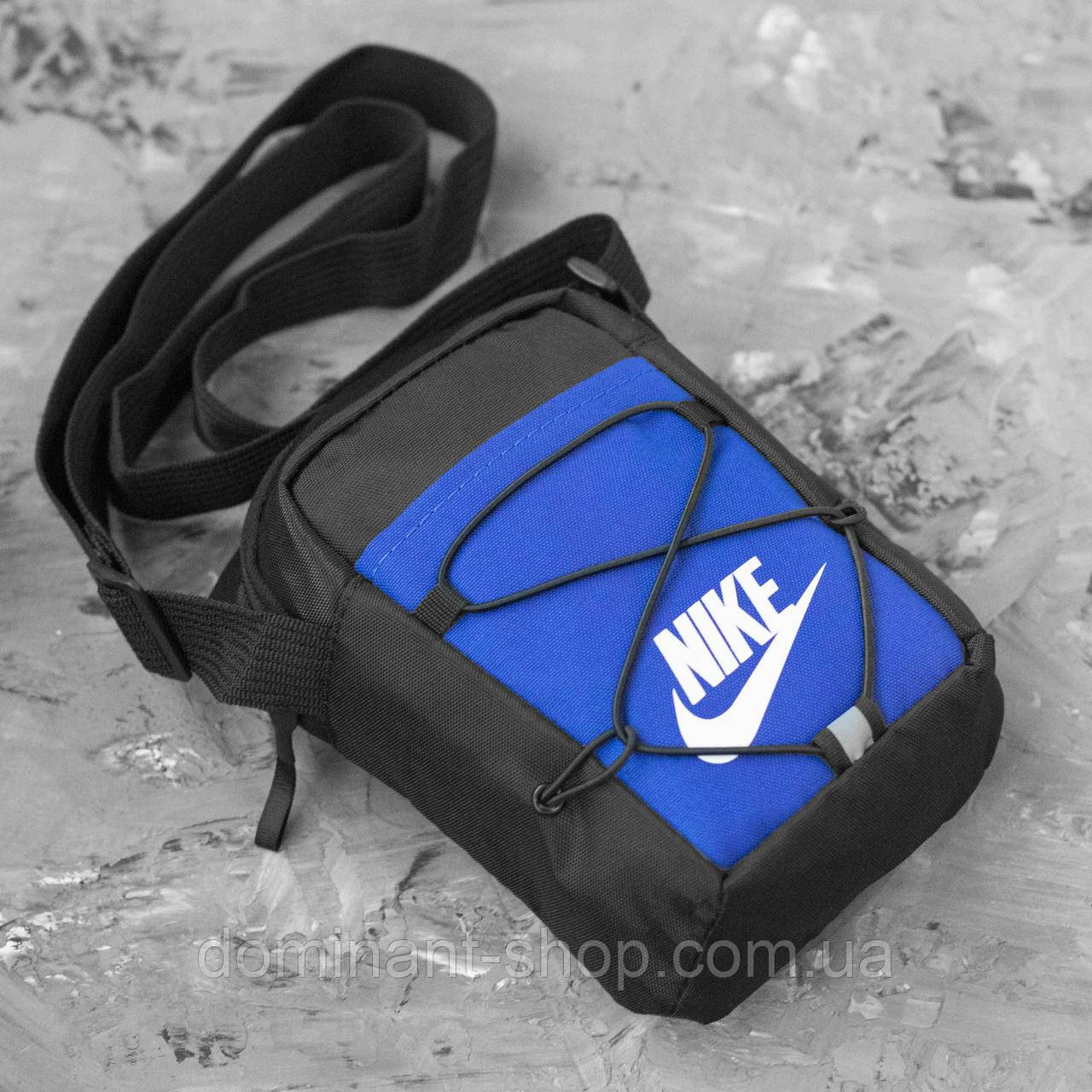 Сумка барсетка через плече Nike RIO чорна-синя тканинна молодіжна месенджер