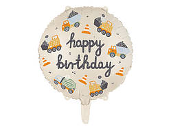Фольгована кулька коло Happy Birthday Будівельна техніка PartyDeco 45см уп П