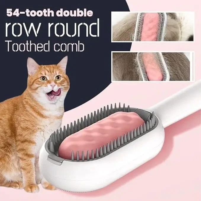 Щетка для вычесывания шерсти домашних животных 4 в 1 Pet Cleaning Comb с массажем и чисткой вещей Pink W28