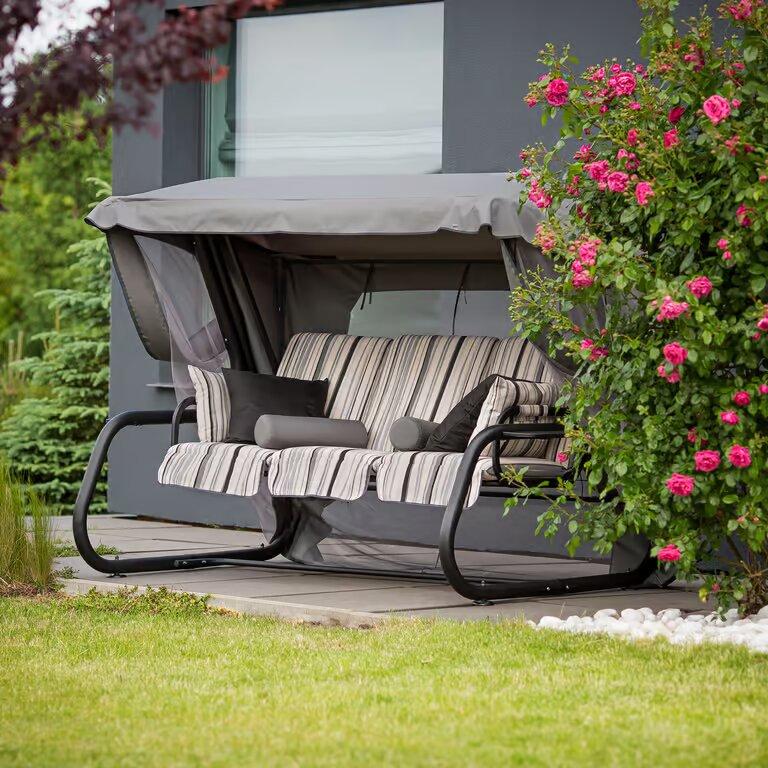 Гойдалка садова Venezia Lux Black Edition на 400 кг. зі столиками
