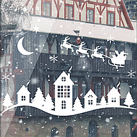 Новорічні вінілові наклейки Снігові будиночки з димарями Санта Олені Happy Pocket Набір S матова Білий