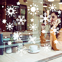 Набір новорічних наклейок на вікна Милі сніжинки зірочки сніжки Happy Pocket Набір 29 шт. матова Білий