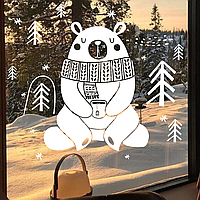 Декор Новорічні наклейки Білий ведмідь з чашкою сніжинки ялинку Happy Pocket Набір S матова Білий