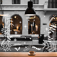 Новорічні наклейки Зимові гілки листя сніжинки Happy Pocket Лист 97х25 см Набір 14 шт матовий Білий