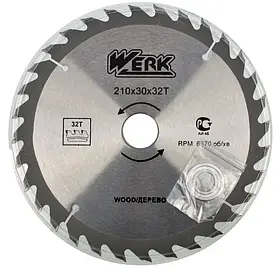 Пиляльний диск по дереву WERK 210х30 мм.