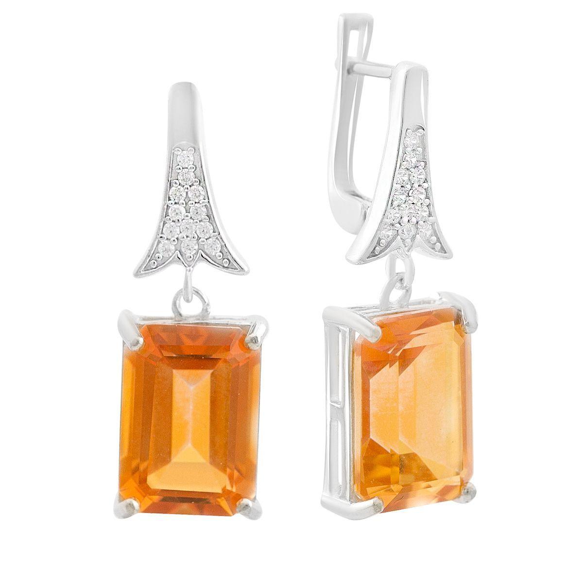 Срібні сережки ortex з натуральним золотим кварцем 13.946ct, фіанітами (2165774), фото 1