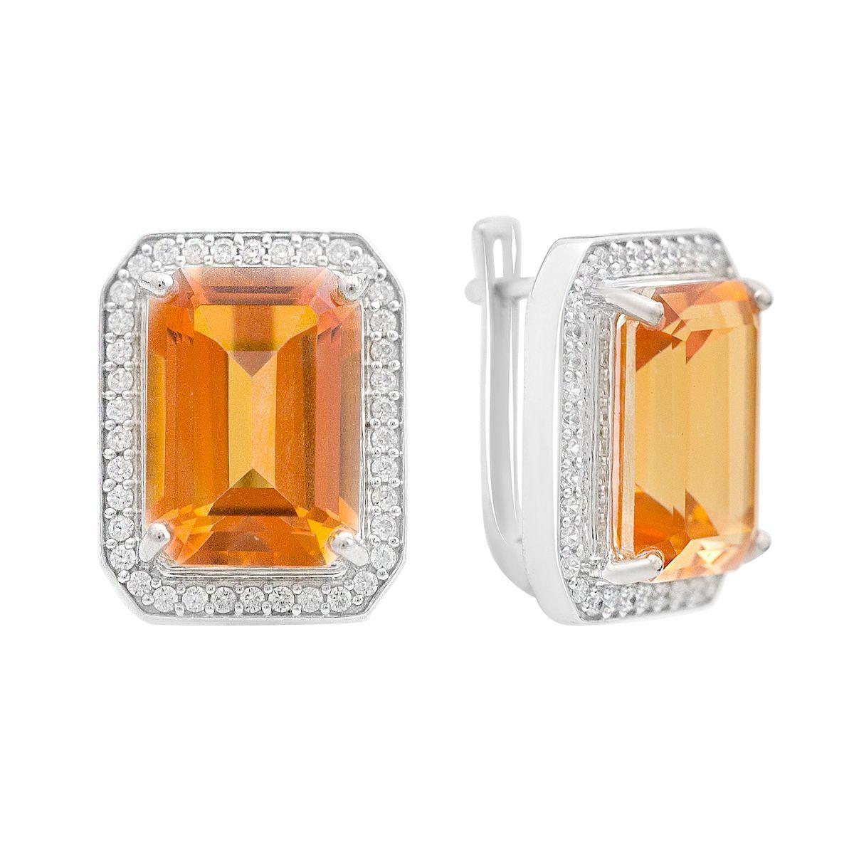 Срібні сережки ortex з натуральним золотим кварцем 18.54ct, фіанітами (2165897)