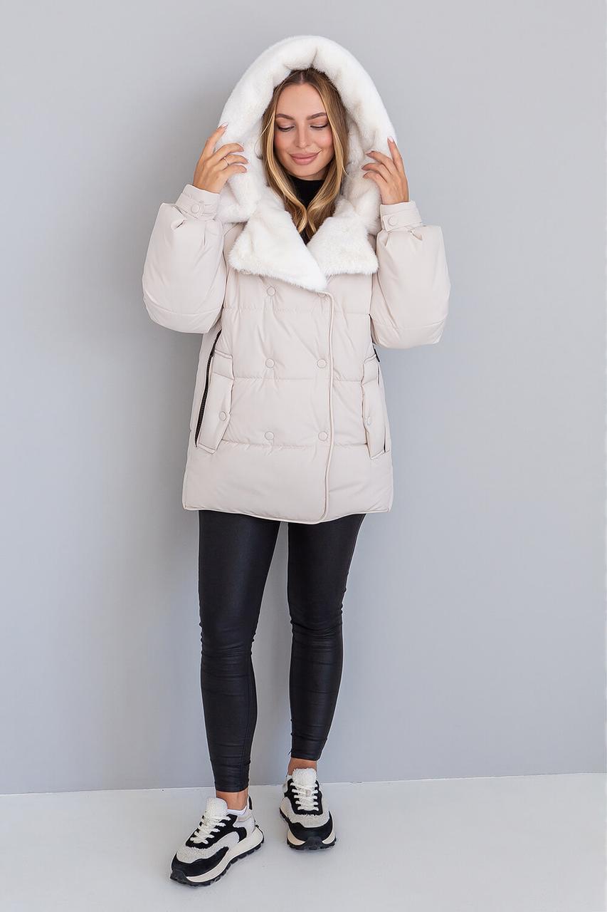 Трендова світла молочна жіноча зимова куртка з на біопуху, фото 1