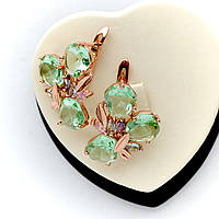 Сережки з ніжно-зеленими цирконами позолота 18к.