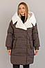Модна подовжена жіноча зимова куртка з хутряним капюшоном під норку, фото 5
