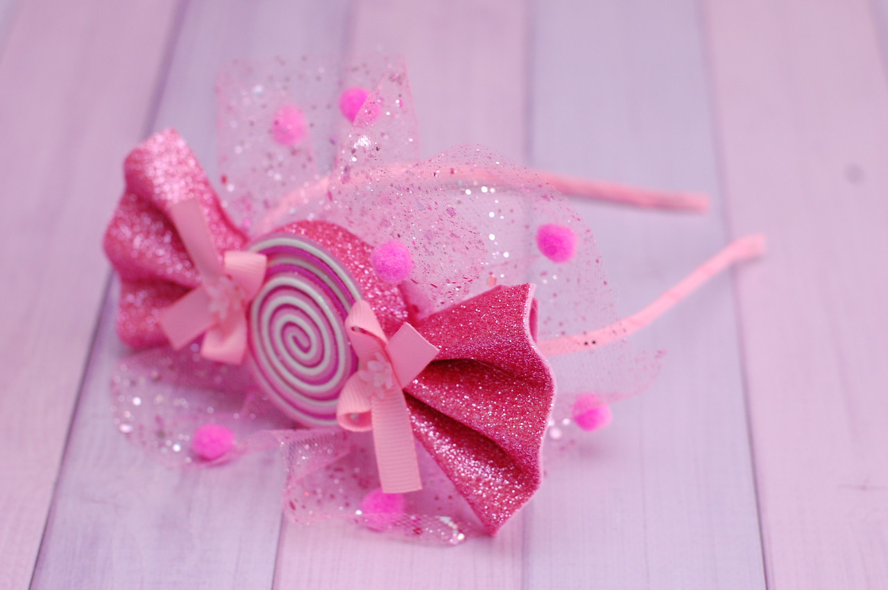 Обруч для волосся рожевий / ободок на голову цукерка рожевий 816, фото 1