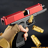 Пістолет іграшковий для дітей GLOCK 18 з м'якими поролоновими кулями глушником та гільзами безпечний іграшковий пістолет глок 18, фото 3