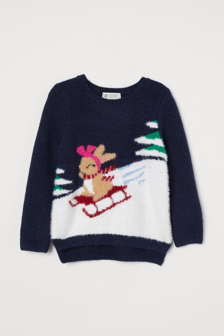 Светр для дівчинки синій Новорічний Кролик H&M 122/128см