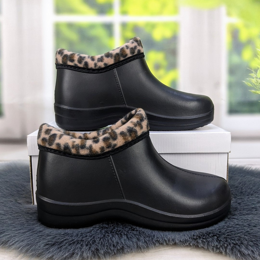 Калоші жіночі піна на хутрі Гіпаніс чорні з леопардовою окантовкою 2154, фото 1