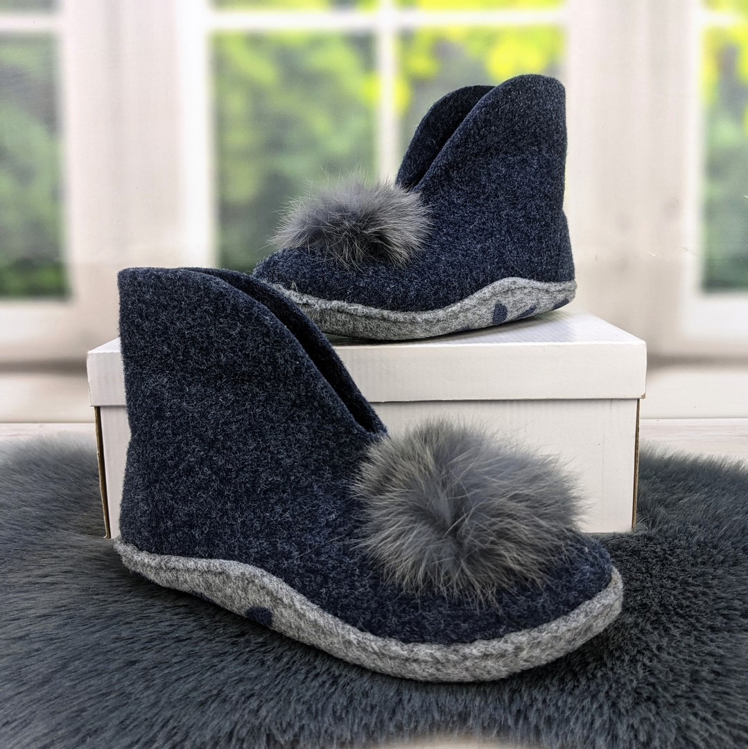 Тапочки чуні жіночі Inblu фетрові для ламінату високі сині з помпоном 4302, фото 1