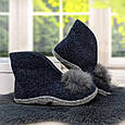 Тапочки чуні жіночі Inblu фетрові для ламінату високі сині з помпоном 4302, фото 2