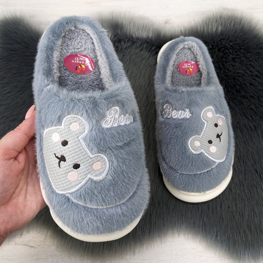 Тапочки домашні теплі жіночі або підліткові сірі з ведмедиком Fangre 4640, фото 1