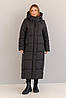 Елегантне чорне жіноче зимове пальто з капюшоном, жіночий довгий пуховик чорного кольору, фото 4