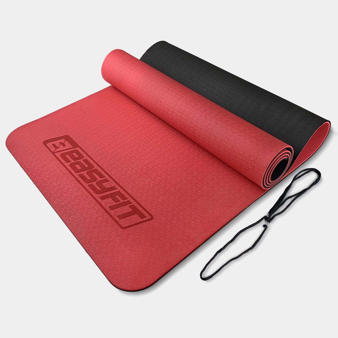 Килимок для йоги та фітнесу EasyFit TPE+TC 6мм двошаровий червоний-блакитний червоний-чорний, фото 1