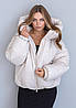 Молодіжна жіноча зимова куртка оверсайз молочного кольору з капюшоном, фото 4