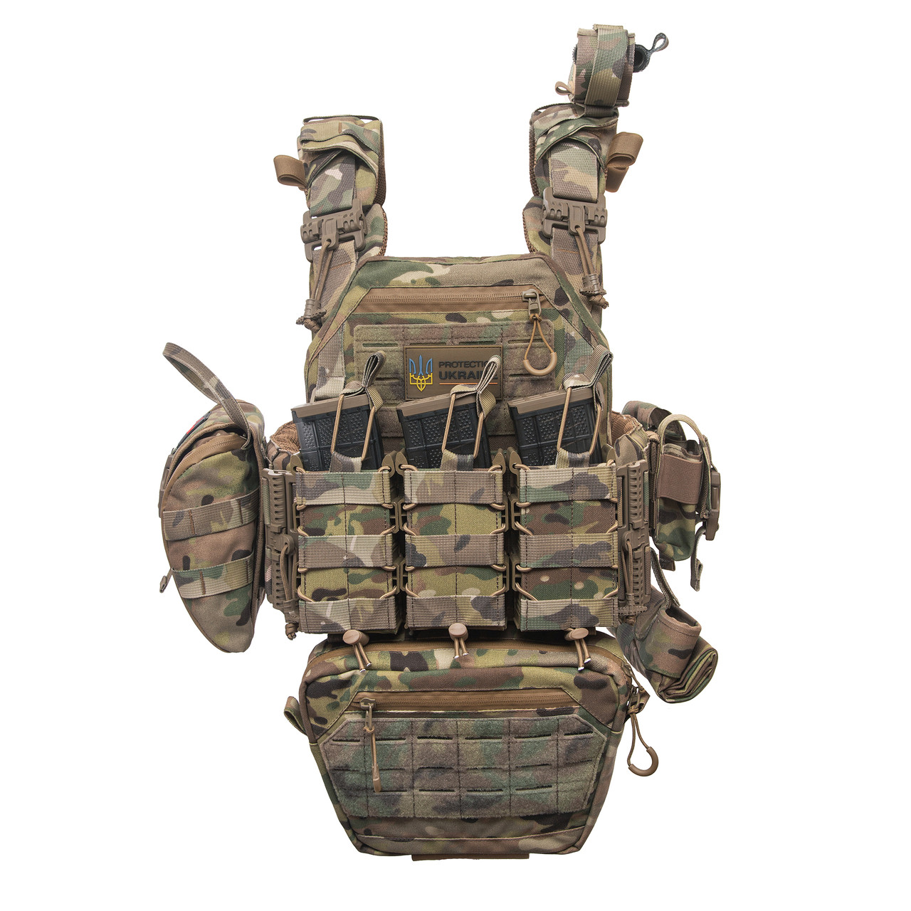 Плитоноска ShieldPro Multicam зі швидким скиданням. MOLLE 9 підсумків.