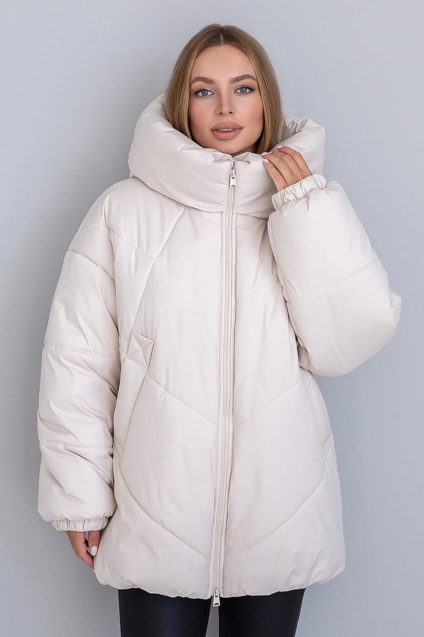 Трендова тепла жіноча зимова оверсайз куртка з капюшоном, фото 1
