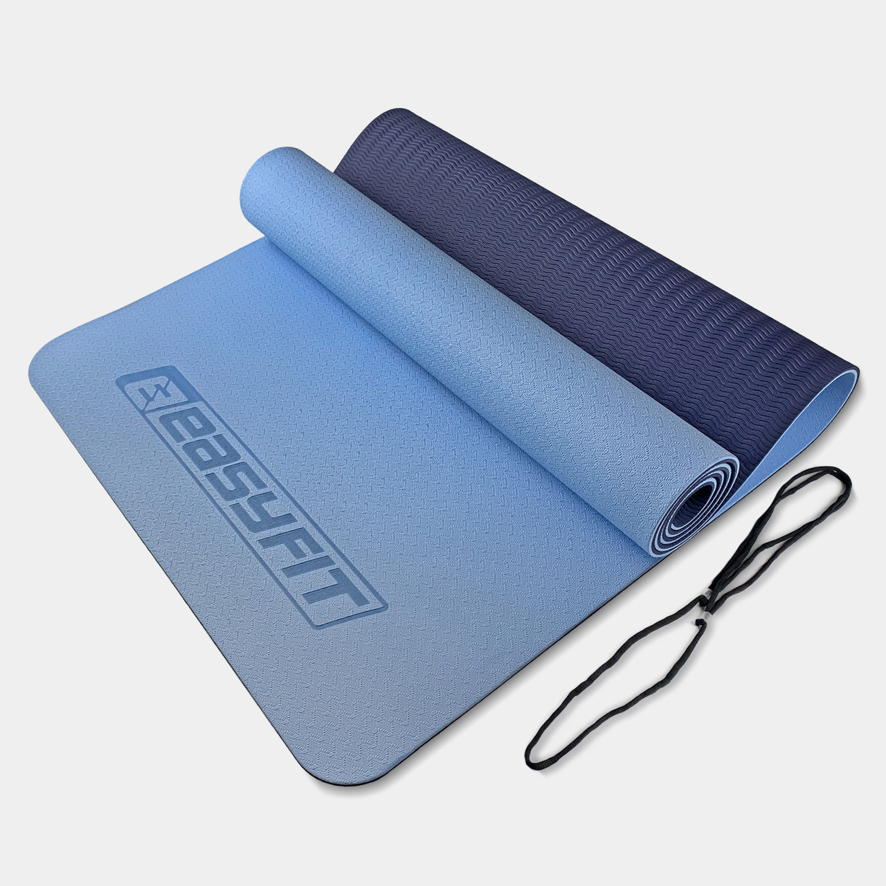 Килимок для йоги та фітнесу EasyFit TPE+TC 6 мм двошаровий блакитний-синій, фото 1