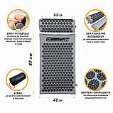 Масажний килимок Easyfit з подушкою (аплікатор Кузнєцова) Сірий з чорним, фото 2