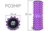 Масажний ролик EasyFit Grid Roller 33 см v.1.2 із заглушками з обох сторін (фіолетовий), фото 3
